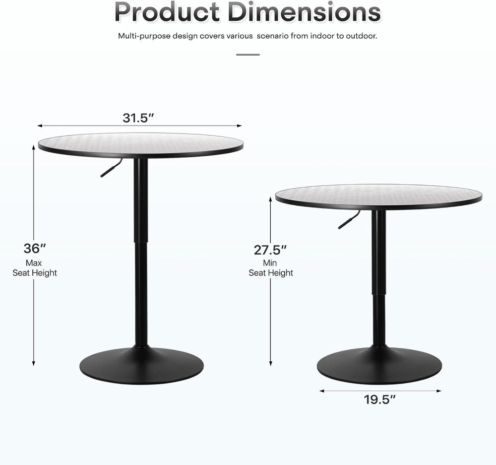 Athena Collection Bar Table Modern Round Cocktail Table Height Adjustable, Ta...