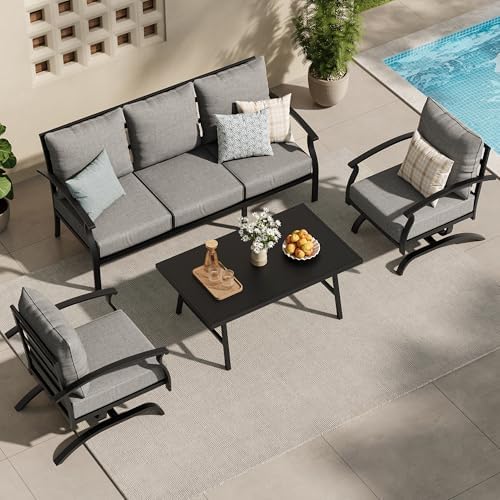 ALAULM 4 Piece Patio Furniture Set,Outdoor Metal Patio Furniture with Coffee ...