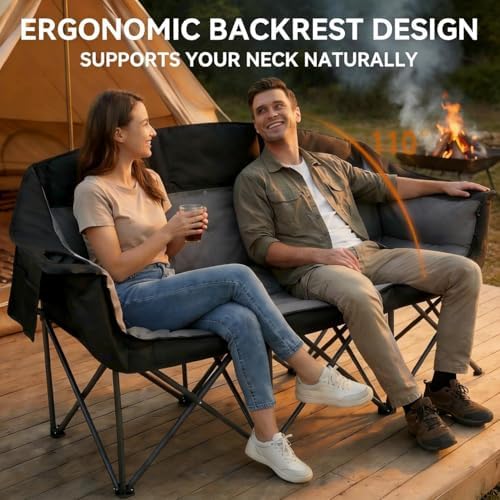Oversized 3 Person Camping Chair Double Camp Loveseat Lawn Chair