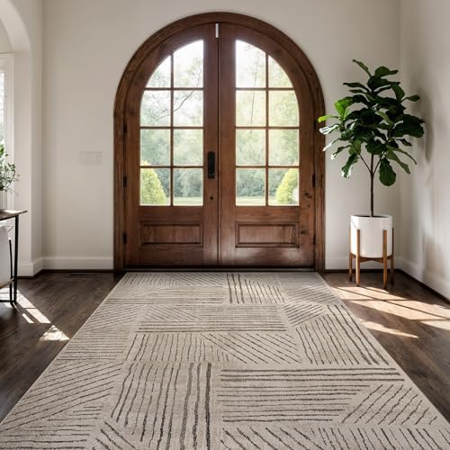 Rugshop Modern High-Low Patchwork Geometric Area Rug Cream 7'10" x 1...