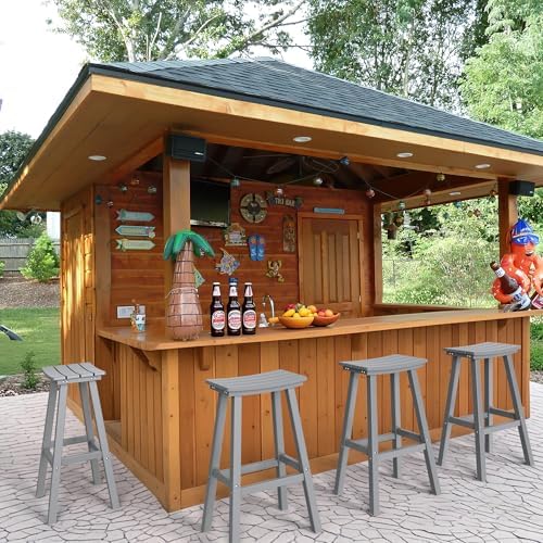 nalone 29 Inch Outdoor Bar Stools Set of 2, HDPE Bar Chairs with Footrest, We...