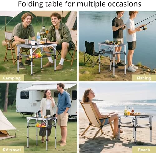 Anbte Folding Camping Table, 24"X 16" Adjustable Height Small Foldi...