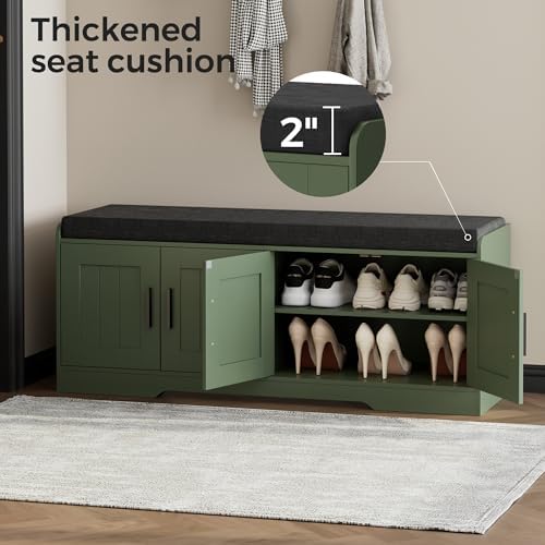 Homleke Shoe Storage Bench, 4 Doors & Thickened Padded Seat Cushion