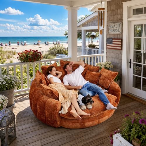 81.1" Cloud Couch Sleeper Sofa, Oversized Round Chaise Lounge Chair Indo...