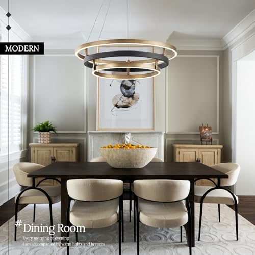3 Ring LED Chandelier Modern Chandeliers Black Gold Brass Dimmable 24''