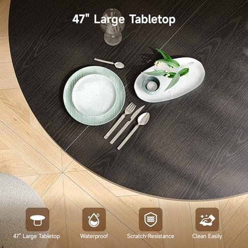 ONBRILL 47 Inch Round Dining Table for 4-6, Black
