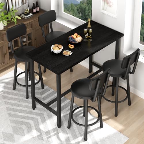 5 Piece Bar Table and Chairs Set for 4, Counter Height Rectangular Pub Dining...