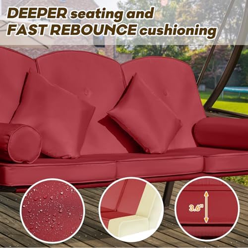 3 in 1 Outdoor Porch Swing with Adjustable Canopy, 3 Seat Outdoor Swing for A...