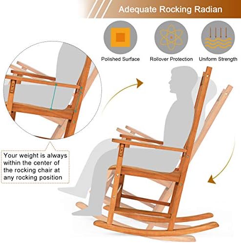 GIANTEX Porch Rocking Chair Outdoor and Indoor Use, Solid Eucalyptus Wood Roc...