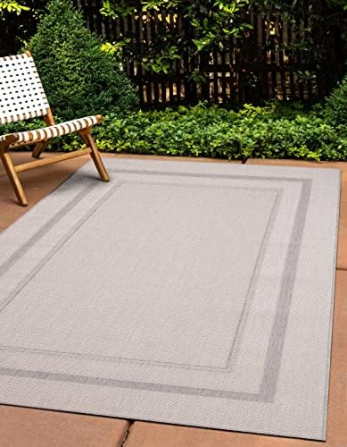 Modern Bordered Indoor Outdoor Area Rug Weather Resistant Outdoor Carpet for ...