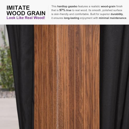 PURPLE LEAF Gazebo 10' x 12' with Light, Curtain and Netting, Wood Grain