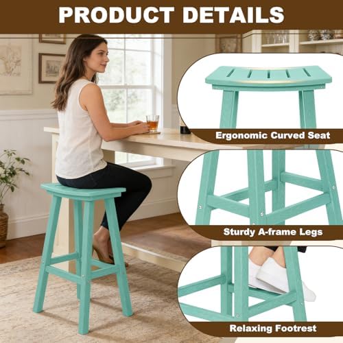 Outdoor Bar Stools Set of 2, 29" HDPE Bar Height Chairs