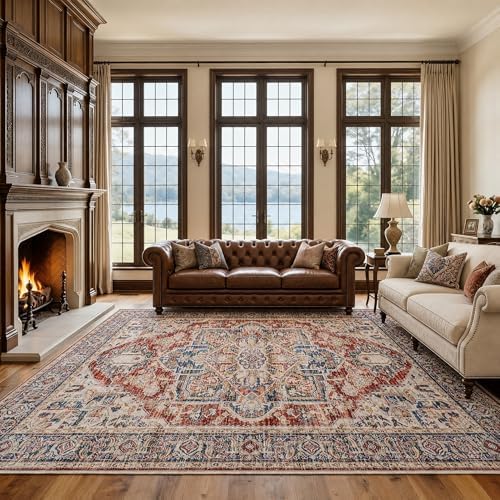 AMADA HOMEFURNISHING 8x10 Washable Area Rug, Low-Profile Large Area Rug with ...