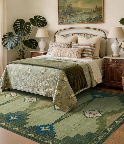 YIHOUSE 9’x12’ Washable Green Mid Century Modern Area Rug for Living Room