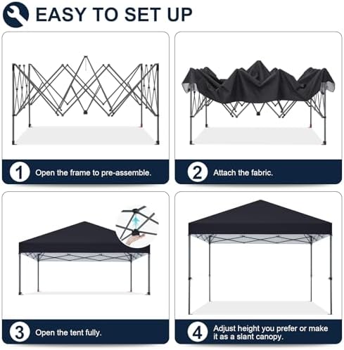 COOSHADE Durable Easy Pop Up Canopy Tent with Roller Bag, 8x8, Black
