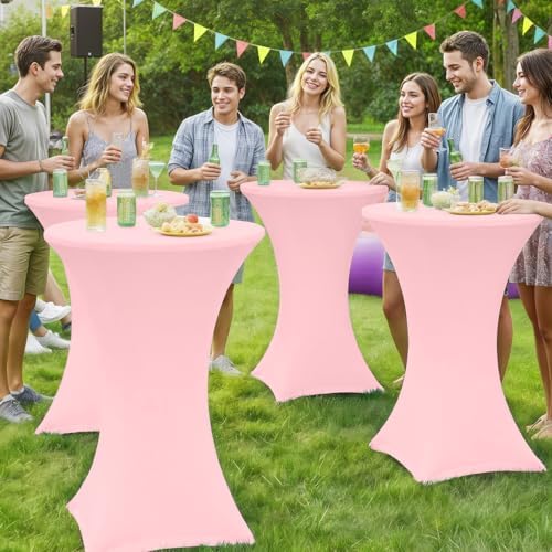Moosfor Spandex Cocktail Table Covers 4 Pack, Elastic Fitted Stretch Table Cl...