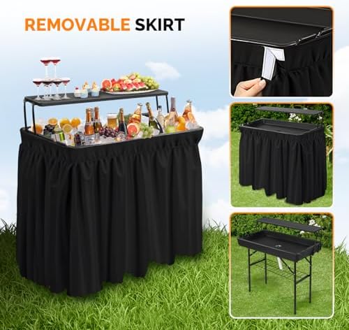 VINGLI Portable Cooler Table with Extra Storage Shelf, Alloy Steel, Black, Pi...