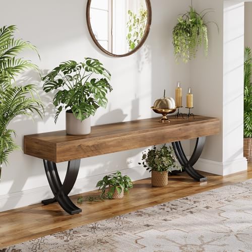 Tribesigns Entryway Shoe Bench, 55-Inch Wooden Shoe Bench with Metal X-Shaped...