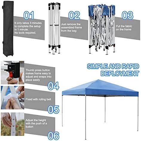 JupiterForce 10 x 10 Pop Up Height Adjustable Canopy Tent Sun Protection Wate...