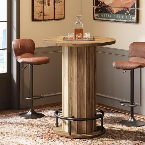 Tribesigns Round Bar Table, 39.4" H Wood Bistro Pub Table with Metal Rin...