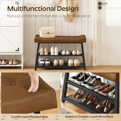 YATINEY Shoe Bench, 3-Tier Shoe Rack, Entryway Bench with Storage and Cushion...