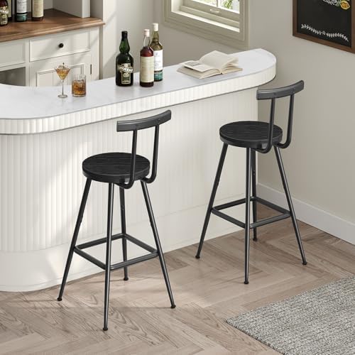 MAHANCRIS Bar Stools, Set of 2 Bar Chairs with Backrest and Footrest, 26&quot...