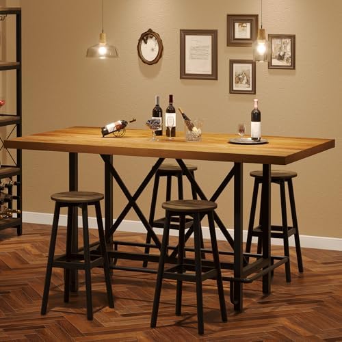 Tribesigns 63-Inch Counter Height Bar Table with Metal Footrest (Light Oak)