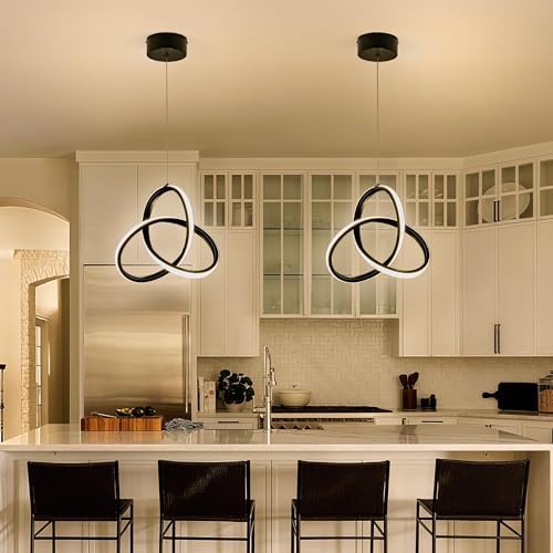 MAYNA Modern Spiral Led Chandelier,Modern Pendant Light 3 Pack (Black)