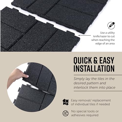 Playsafer Brick Rubber Interlocking Tiles | 16 X 16 | Easy Install for Indoor...