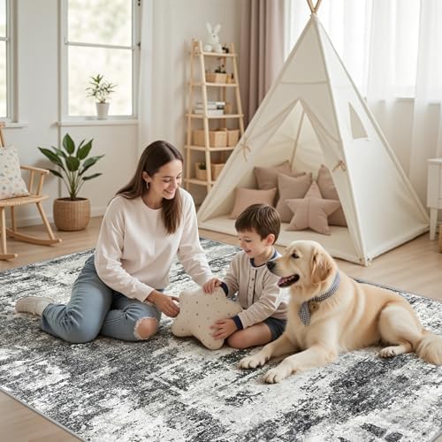 Tosuoka 9x12 Area Rugs for Living Room Abstract Washable Black Rug