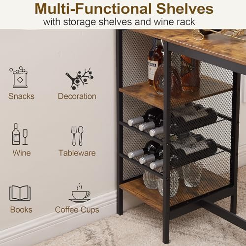 VECELO Bar Table and Chairs Set for 2, 3-Piece Dining Set with Storage Shelve...