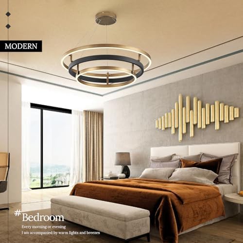 3 Ring LED Chandelier Modern Chandeliers Black Gold Brass Dimmable 24''