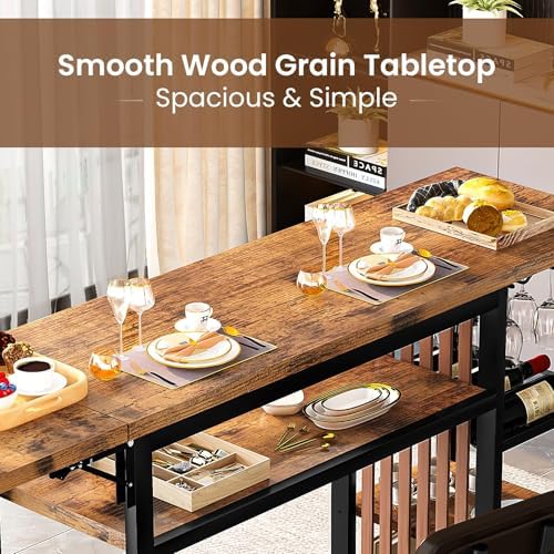 Bar Table and Chairs Set, 59'' Counter Height Dining Table Set with S...