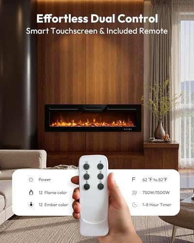 EUHOMY 60 Inch Electric Fireplace Recessed Wall Mounted