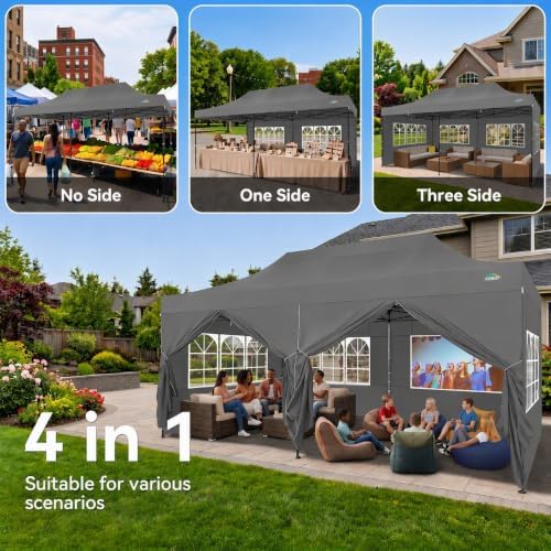 COBIZI 10x20 Heavy Duty Pop Up Canopy Tent with 6 Sidewalls, Gray
