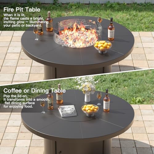 Kurapika 7 Piece Metal Moden Outdoor Patio Furniture Set with Round Fire Pit ...