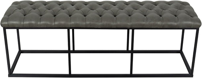 HomePop 52" Button Tufted Decorative Bench with Metal Base - Gray Faux Leather