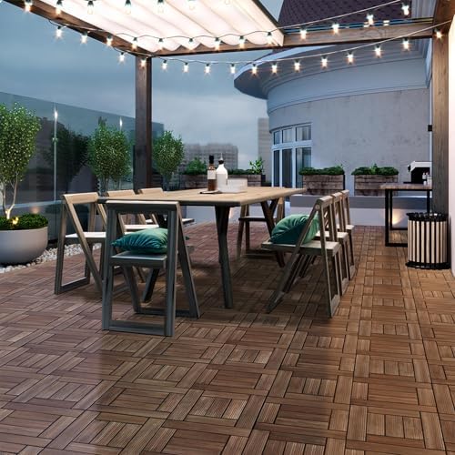 Topeakmart 27PCS Interlocking Deck Tiles 12x12 Patio Flooring, Brown