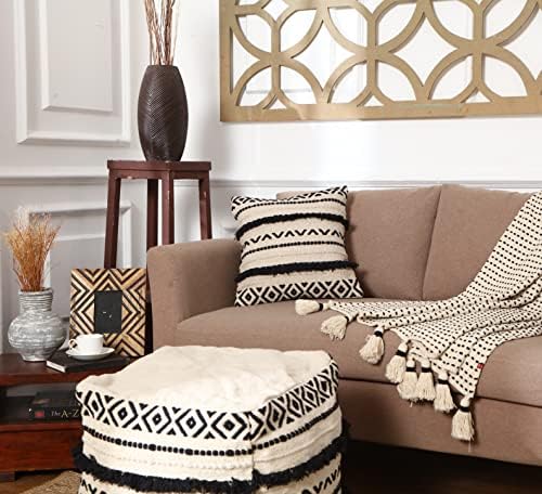 · REDEARTH · Textured Handwoven Throw Pillow Cases Geometric Craft Black