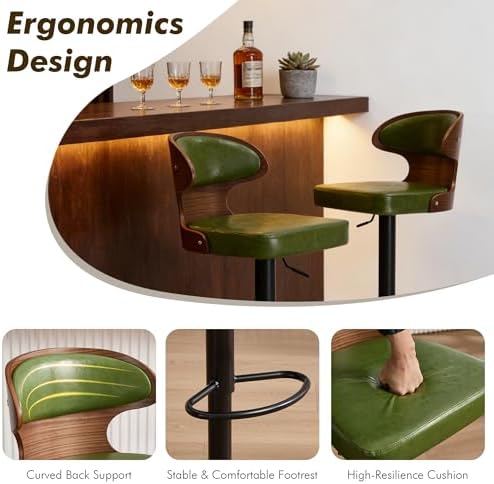Bar Stools Set of 2, 360° Swivel Barstools with Solid Wood Back and Footrest,...