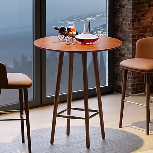 LITTLE TREE Solid Wood Bar Table, 39.37-Inch Round Bistro Table with Sturdy F...