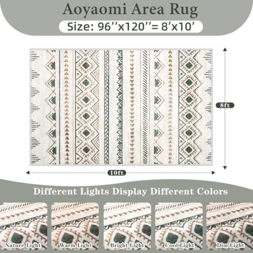 Area Rug Living Room Rugs 8x10 - Large Soft Boho Geometric Rug, Non-Slip Fold...