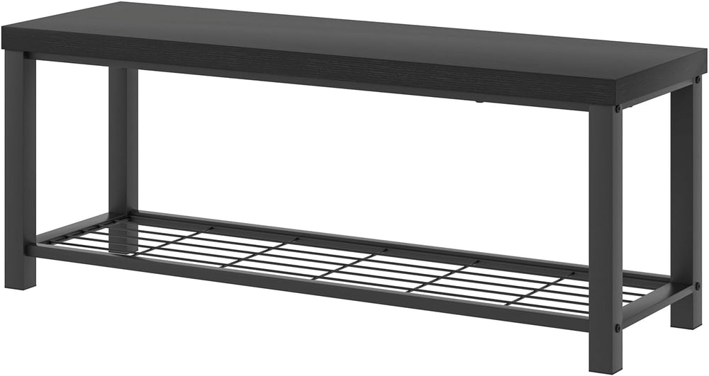 EXCEFUR Entryway Bench, Modern Wood and Metal Storage Bench for Hallway Front...
