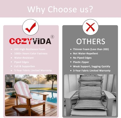 COZYVIDA 50"x20" Adirondack Chair Cushions Set of 2,Outdoor Rocking...