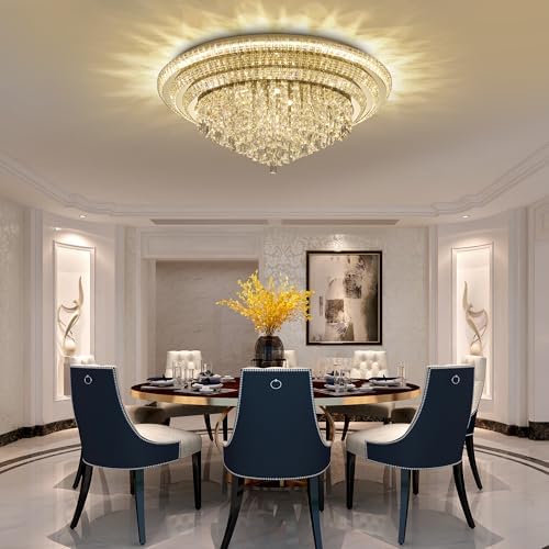 40" Flush Mount Crystal Chandeliers with Remote and APP,Gold Ceiling Lights
