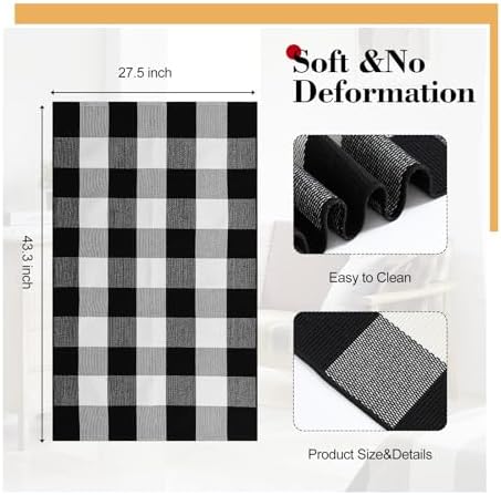 5 Pcs Buffalo Plaid Set 4 Pillow Covers 1 Rug,Black and White