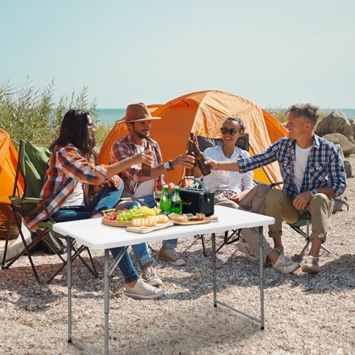 Folding Table 4 Foot,Portable Heavy Duty Plastic Utility Table,White