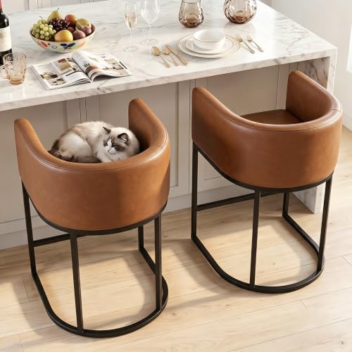 26" H Counter Height Bar Stools Set of 3, Modern Barrel Counter Stools w...