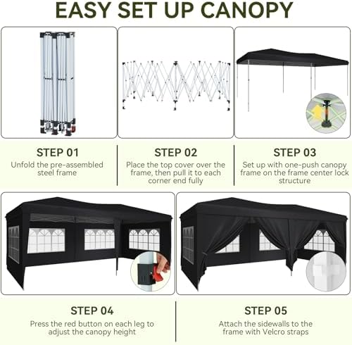 Aoxun 10x20 Pop Up Canopy Tent with 6 Sidewalls, Party Tent, Black