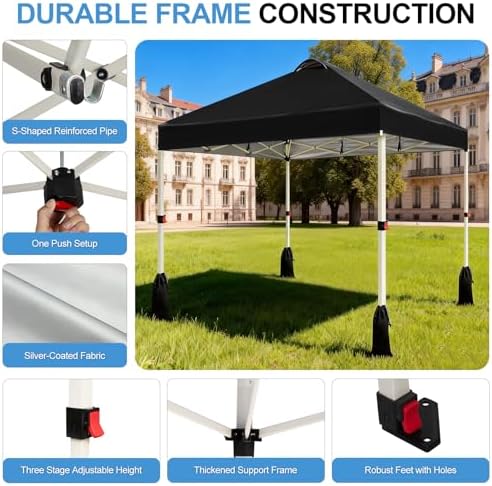 WEIZE 10x10 Pop Up Canopy Tent, 1-Button Push Setup Canopy Tent, Adjustable H...